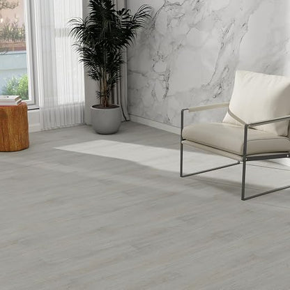 MULGREAT Peel and Stick Floor Tile, 54 Sq.Ft Self Adhesive Vinyl Flooring Plank, 36 Pieces Waterproof Heavy Duty Wood Grain Tiles, 36"x6" DIY Planks for Bedroom Kitchen Apartment Bathroom White