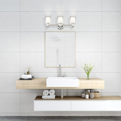 Livex Lighting 40213-35 Middlebush Collection 3-Light Bathroom Vanity Light with Double Shaded Hand Crafted Glass Shades, Polished Nickel, 23.5 x 6.5 x 9