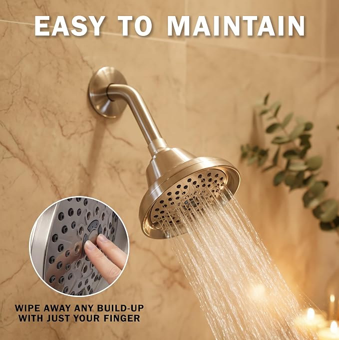 Aqua Elegante Massage Shower Head With Mist - 1.8 GPM - Brushed Nickel | High Pressure Boosting, 6 Function Adjustable Massaging Rainfall Showerhead For Low Flow Baths With Water Saving Nozzles