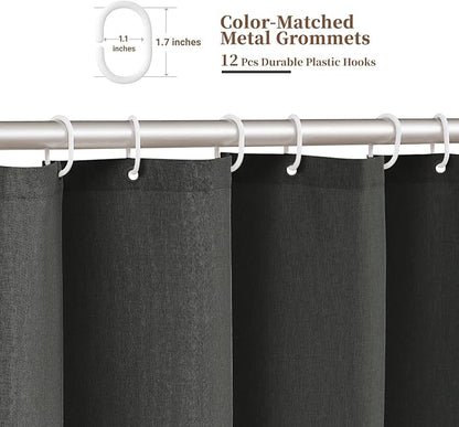 BTTN Extra Long Shower Curtain, 90 Inch Boho Scalloped Linen Textured Thick Fabric Shower Curtain Set with 12 Hooks, Tall Vintage Country Waterproof Shower Curtains for Bathroom, 72x90, Charcoal Grey