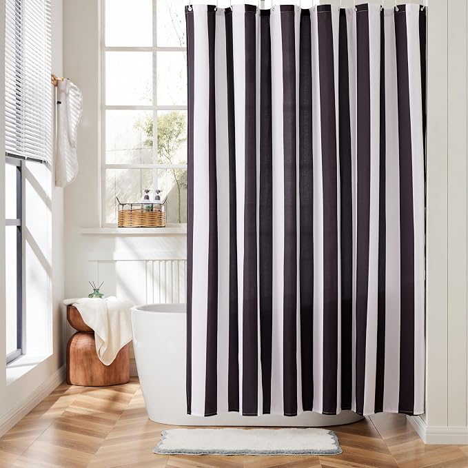 Ohocut Vertical Striped Shower Curtain, Cute Retro Vintage Stripe Bathroom Shower Curtain, Waterproof Polyester Fabric Modern Bath Curtain for Bathroom 72x72 Inches Black and White