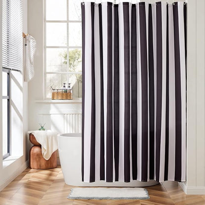 Ohocut Vertical Striped Shower Curtain, Cute Retro Vintage Stripe Bathroom Shower Curtain, Waterproof Polyester Fabric Modern Bath Curtain for Bathroom 72x72 Inches Black and White