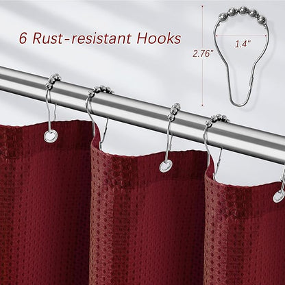 Stall Burgundy Fabric Shower Curtain - Waffle Textured Small Heavy Duty Cloth Shower Curtains for Bathroom, 256GSM Narrow Hotel Spa Luxury Bath Curtain Set with 6 Hooks (36Wx72H, Burgundy)