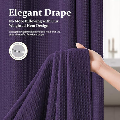 Stall Waffle Shower Curtain 256 GSM Heavy Fabric 60x72 Purple | 60 Inch Wide, Thick Cloth, Weighted Hem, Water Repellent, Hotel Luxury Polyester Shower Curtain Set for Bathroom 10 Hooks