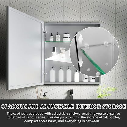 24x26 Inch Recessed Medicine Cabinet with Mirror, Aluminum Medicine Cabinet Mirror, Recessed or Surface Mount with 2 Adjustable Shelves Storage Organizer, Pre-Assembled Door, Soft-Closed System