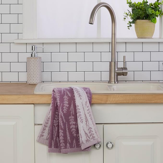 SKL Home Lavender Silhouette Hand Towel Set-2pc, Reversible, Purple | 100% Turkish Cotton. Soft & absorbent jacquard. For use in the bathroom, kitchen or bar & makes a great gift.