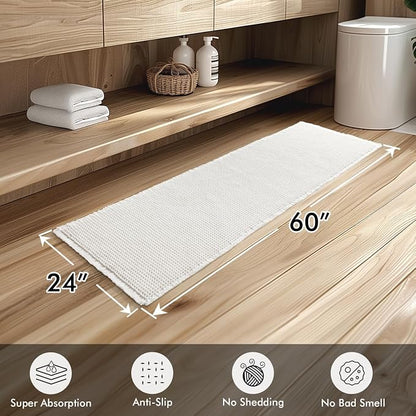 MIULEE Set of 2 Waffle Bathroom Runner Rugs White 2'x5'(24"x60") | Non Slip, Super Absorbent, Washable, Ultra Soft, Boho Bath Mats for Bathroom Hallway Bedroom Laundry Room Kitchen