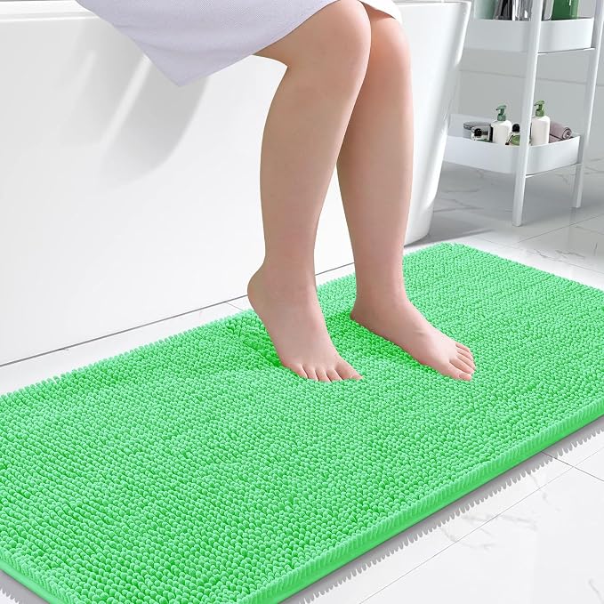 OLANLY Bathroom Runner Rugs 45x27, Extra Soft Absorbent Chenille Bath Rugs | Mint Green, Quick-Drying Rubber Backing, Washable Long Bath Mat for Bathroom Floor, Tub and Shower, Home Decor Accessories