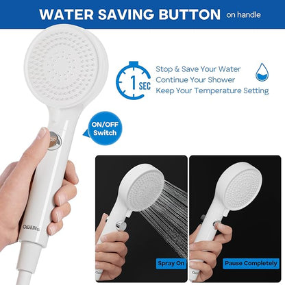 RV Shower Head with Hose and On/Off Button, High Pressure 5 Mode Shower Head Replacement, Easy Install, White –Upgrade for RV, Camper, Van, Travel Trailer, Motorhome, Boat and Tiny Home