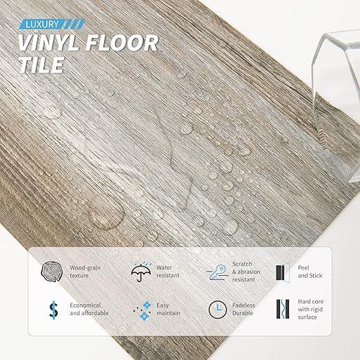 Art3d 36-Pack Wood Texture Peel and Stick Vinyl Flooring Tiles, Old Wood | 18 & 54 sq.ft Options, Rigid Surface Hard Core, Waterproof, Self-Adhesive, Impact Resistant, Fit Indoor Household Spaces