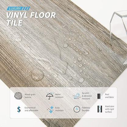 Art3d 36-Pack Wood Texture Peel and Stick Vinyl Flooring Tiles, Old Wood | 18 & 54 sq.ft Options, Rigid Surface Hard Core, Waterproof, Self-Adhesive, Impact Resistant, Fit Indoor Household Spaces