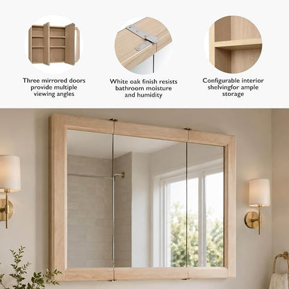 Design House Wyndham Tri-View Medicine Cabinet, 36", White Oak | Wall Mount, Transitional, Wood, Bath, 545103-WOA