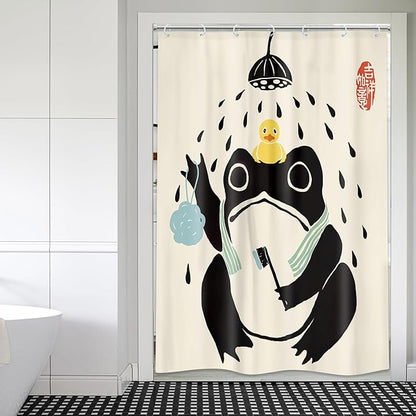 LGhtyro Funny Frog Retro Shower Curtain Bathroom Set 48Wx71H Inches Cute Asian StyleTraditional Japanese Animal Rubber Duck Children Kids Bath Accessories Frog Art Home Decor Fabric 8 Pack Hooks