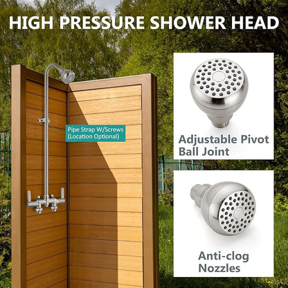 Aolemi Outdoor Shower Fixtures, 31" Exposed Shower System with Shower Head, 2-Handle Outdoor Shower Kit, 3 Inch Center Brass Mixing Valve, Brushed Nickel
