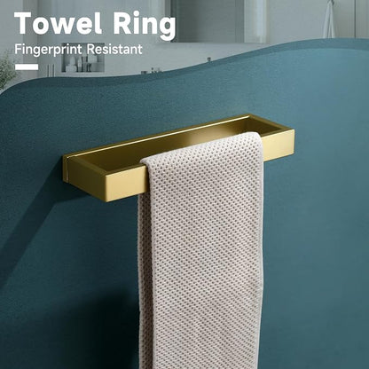 Brushed Gold 5-Pieces Bathroom Hardware Set Towel Bar Set,Stainless Steel Bathroom Hardware 23.6 Inch Towel Bar Towel Holder Set Wall-Mounted