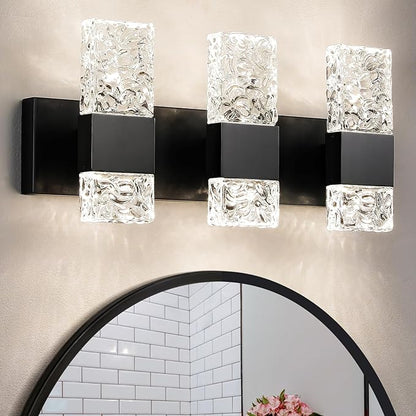 Modern Bathroom Lights - Bathroom Light Fixtures Over Mirror 30W Dimmable Crystal Wall sconces 3 Lights Black Brushed Hardwired Wall Lights 4000K LED Bathroom Vanity Light Fixtures