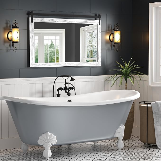 COGOOD Farmhouse Bathroom Mirrors for Over Sink - 30 x 45 White | Rustic Barn Door Wood Framed Vanity Mirror for Entryway, Living Room, Bedroom, Dresser Wall Decor