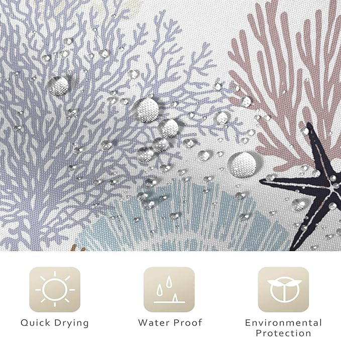 Nautical Coastal Shower Curtain, Brown Tan Blue Ocean Beach Seashell Starfish Themed Bathroom Curtain Waterproof Fabric Machine Washable with Hooks, 36" Wx72 L