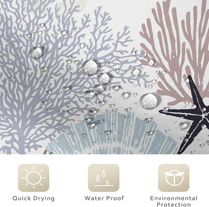 Nautical Coastal Shower Curtain, Brown Tan Blue Ocean Beach Seashell Starfish Themed Bathroom Curtain Waterproof Fabric Machine Washable with Hooks, 72" Wx72 L