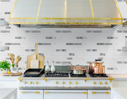 Yipscazo Peel and Stick Stone Metal Backsplash, Stick on Tiles for Backsplash Kitchen (1 Pack, Pure White)