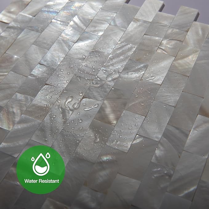 Art3d 6-Pack Peel and Stick Mother of Pearl Shell Tile for Kitchen Backsplashes, 12" x 12" White Brick