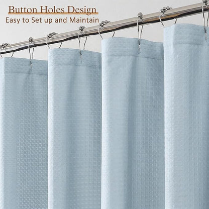 Extra Long Shower Curtain 96 Inch Long 1 Piece, Waffle Embossed Textured Fabric Shower Curtain for Bathroom Large Hotel, Water Resistant, Machine Washable, Glacier Blue, 72Wx96L Inches