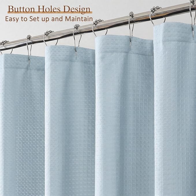 Fabric Shower Curtain 78 Inch Length 1 Piece, Embossed Textured Waffle Cloth Shower Curtains for Bathroom Modern Hotel Spa, Water Resistant Machine Washable, Glacier Blue, 72Wx78L Inches