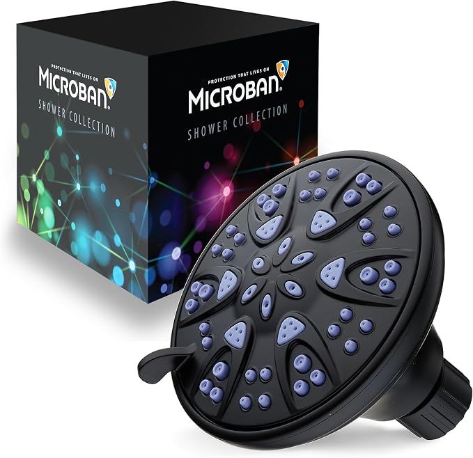 AquaDance Antimicrobial – Anti-Clog High-Pressure 6-Setting Shower Head with Microban Nozzle Protection from Growth of Mold, Mildew & Bacteria for Stronger Shower! 4" Sunset Blue