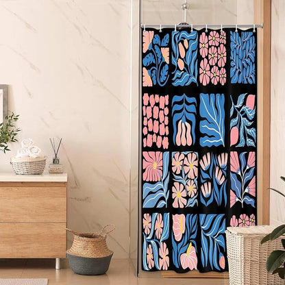 JAWO Pink Turquoise Shower Curtain for Bathroom, Retro Boho Floral Bathroom Curtain Decor, Vintage Abstract Botanical Geometric Groovy Aesthetic Pattern Shower Curtain Sets with 12 Hooks,47X64IN