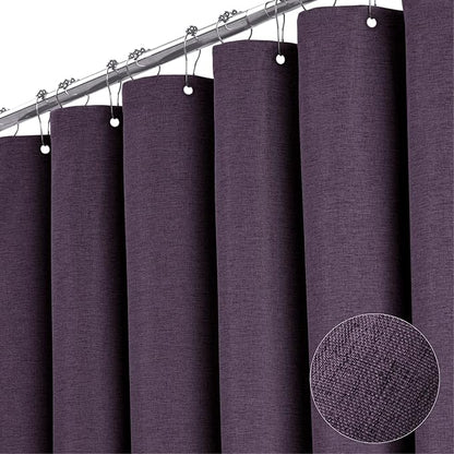 72x78 Linen Textured Waterproof Thcik Fabric Shower Curtain, Purple | Long Size, 230GSM Polyester, Heavy Duty Cloth, Weighted Hem, 12 Plastic Hooks, Modern Luxury Hotel Style, Machine Washable