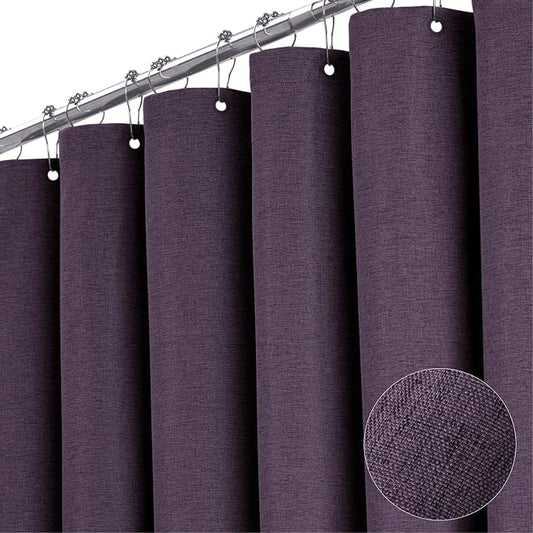 Extra Long Linen Textured Waterproof Shower Curtain, 72x96, Purple | Extra Tall Size, 230GSM Polyester, Heavy Duty Waterproof Cloth, Weighted Hem, 12 Hooks, Modern Hotel Style, Machine Washable