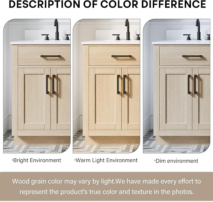 60-Inch Bathroom Vanity with Double Sinks W/ 4 Doors & 4 Drawers & 2 Flip Drawers, Oak Vanity W/Matte Black Handles