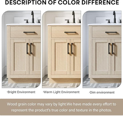 60-Inch Bathroom Vanity with Double Sinks W/ 4 Doors & 4 Drawers & 2 Flip Drawers, Oak Vanity W/Matte Black Handles
