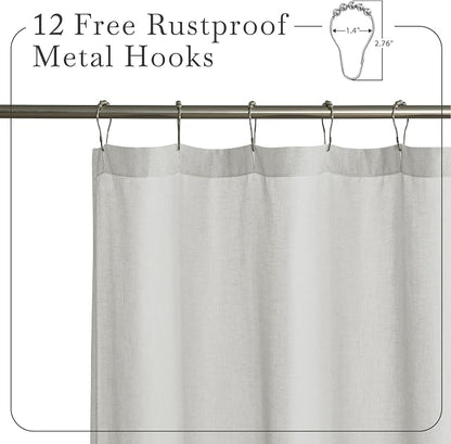 KGORGE Linen Blend Semi-Sheer Shower Curtains Grey for Bathroom | Lightweight Waterproof Fabric for Bathtub, Privacy Assured, Hooks Included, Button Hole, W72 x L84