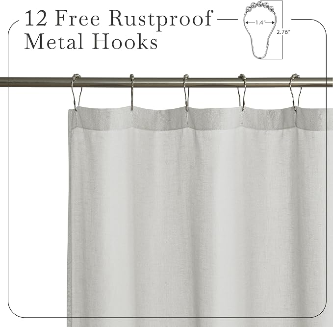 KGORGE Linen Blend Semi-Sheer Shower Curtains Grey for Bathroom | Lightweight Waterproof Fabric for Bathtub, Privacy Assured, Hooks Included, Button Hole, W72 x L78