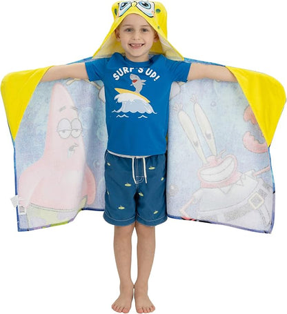 Franco Kids Bath and Beach Soft Cotton Terry Hooded Towel Wrap, 24 in x 50 in, SpongeBob SquarePants
