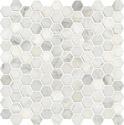 MSI Arabescato Carrara Honed Marble Tile for Kitchen Backsplash, Wall Tile for Bathroom, Accent Wall Tile, and Shower Wall Tile, 11.1 in. X 11.5 in. Mesh-Mounted Mosaic Tile, (8.9 sq. ft.)