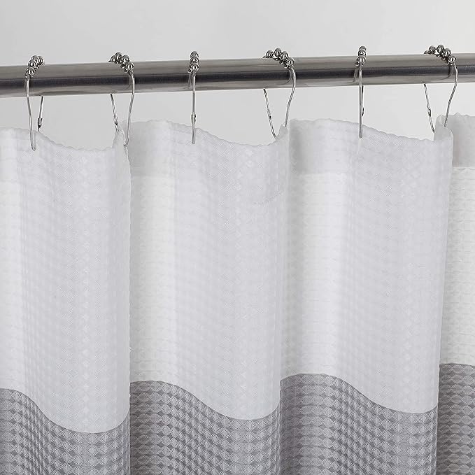 Dainty Home Waffle Weave Waterproof Shower Curtains, Grey 70" x 72", Bath Curtains, Shower Curtain Waterproof Fabric with 12 Roller Ball Hooks