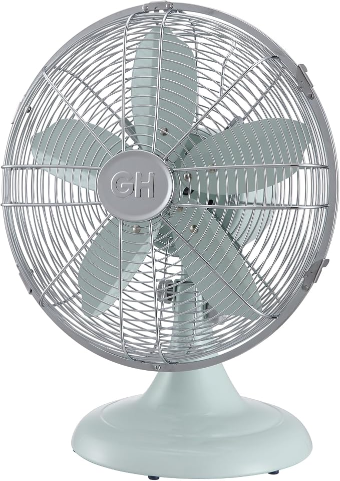 Good Housekeeping (92604) All-Metal 12" Retro Desk Office Table Fan with Wide Oscillation, 3-Speed Settings & Carrying Handle (Breezewave)
