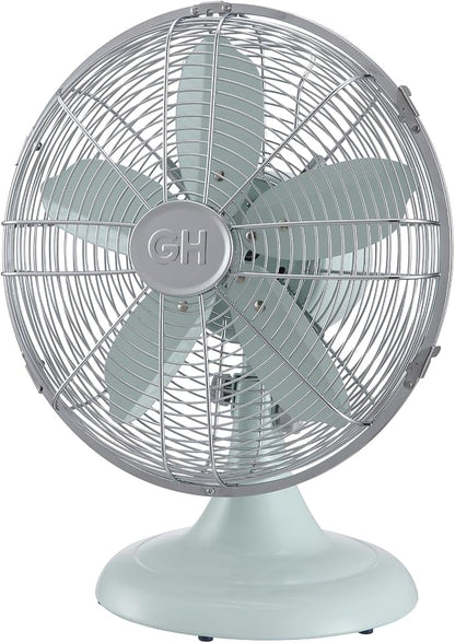 Good Housekeeping (92604) All-Metal 12" Retro Desk Office Table Fan with Wide Oscillation, 3-Speed Settings & Carrying Handle (Breezewave)