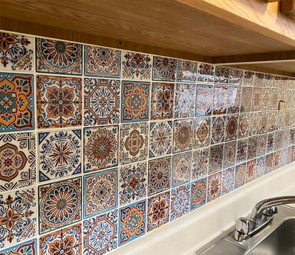 LONGKING Peel and Stick Backsplash Tile Stickers, Colorful Talavera Mexican Tile, Stick on Wall Tiles (10 Sheets) | Peel and stick backsplash, self-adhesive wall tile, Colorful Talavera, waterproof, kitchen bathroom wall, 10-sheet