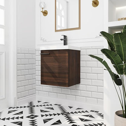 18" Wall-Mounted Bathroom Vanity with Sink, 18 inch Modern Floating Bath Vanity Design with Soft-Closing Door & Space-Saving Storage, Dark Brown