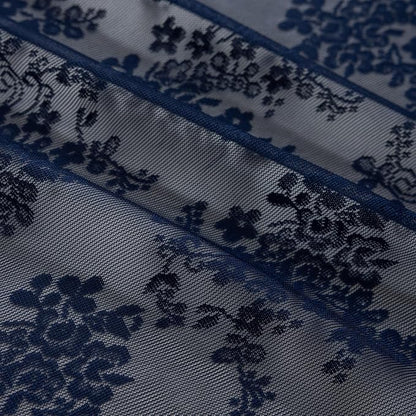 YJ YANJUN Navy Blue Lace Stand Up Shower Curtain for Bathroom 36x72 | Scalloped Shabby Chic Shower Curtain with Valance for the Small Stall Bathroom, Victorian Moody Narrow RV Curtain