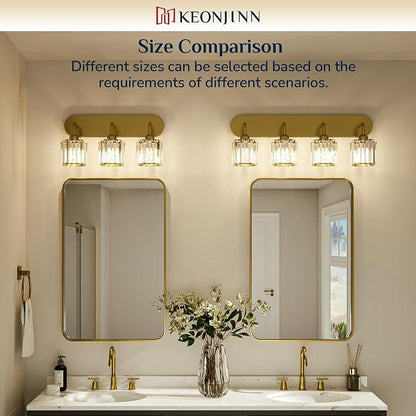 Keonjinn 5-Light Crystal Bathroom Light Fixtures Over Mirror, Gold | Vanity Lighting Fixture with Square Shades, Dimmable, Modern Style, Compatible with E26 Base LED Bulbs (Blub Not Included)