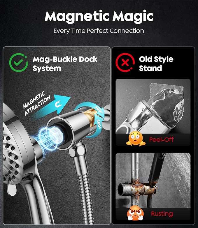 Handheld Shower Head High Pressure JOMST – Magnetic Holder,10 Spray Modes with Power Wash for Pets&Tile&Toilet, Filtered for Softer Skin & Shinier Hair, 1.8GPM, Stainless Steel Hose