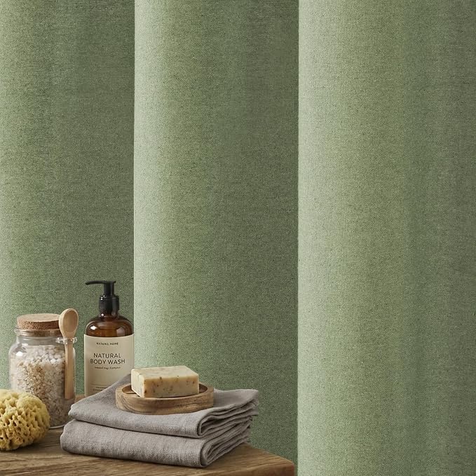 Sage Green Linen Shower Curtain Farmhouse Bathroom Decor 72x84 In | Boho Bathroom Decor,12 Sturdy Stainless Steel Sliding Hangers,Rustic Country Style,Linen Shower Curtains for Bathroom
