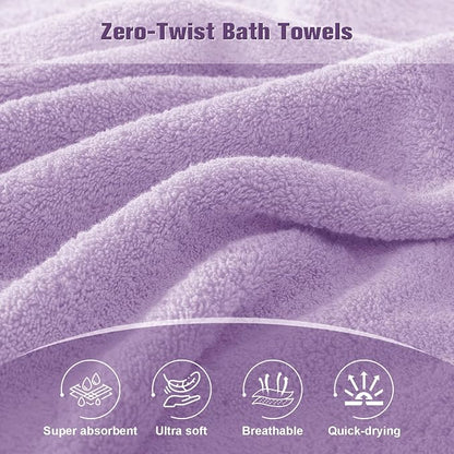 COZYART Bath Towel Set 6 PCS, Luxury Lavender 100% Turkish Cotton 650GSM | Soft Absorbent Quick Dry, OEKO‑Tex 100 Cert. Zero Twist Ring Spun Cotton, Plush Fluffy, Breathable Hotel Quality Towels Set