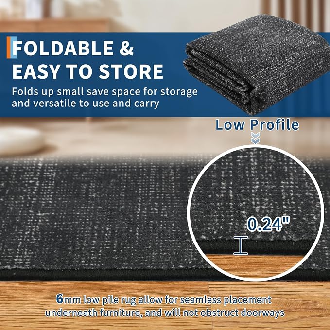 Garvee Black Rug for Living Room 4x6 Modern Solid Color Washable Rugs | Non Slip Stain Resistant Neutral Textured Non Shedding Low Pile Contemporary Soft Rug for Bedroom Dining Room Nursery