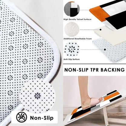 Bathroom Sets with Shower Curtain and Rugs, 4 Pcs, Geometric | Checkered Modern Abstract Orange Bathroom Decor Set with Toilet Lid Cover, Non-Slip Bath Mats and Accessories 12 Hooks