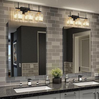 Torondo Modern Crystal 3-Light Vanity Lights for Bathroom Gold Bathroom Lights Over Mirror Black and Gold Vanity Lighting Fixtures Square Shade Brass Wall Sconce (Bulbs Not Include)